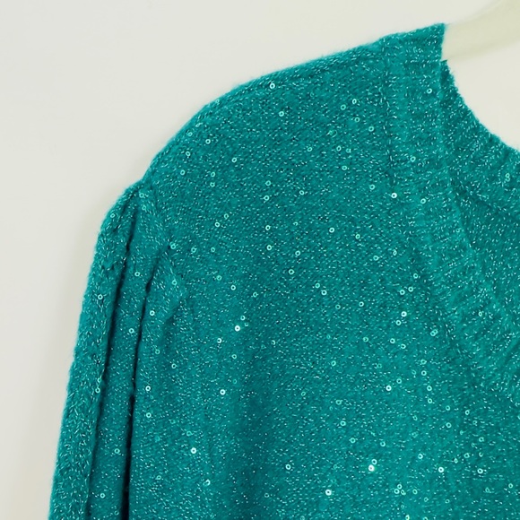 Liz Claiborne Emerald Shine Sweater Ribbed Cuffs /Waistband Puff Shoulde… - Picture 9 of 11